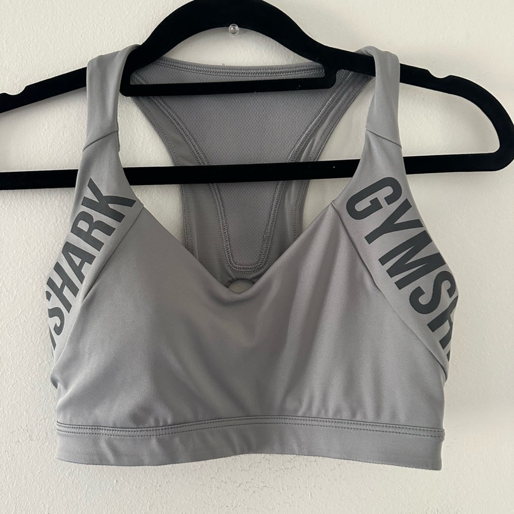 Gymshark Light Gray Racerback Sports Bra with Logo Straps